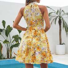Women's Lace Ruffle Sleeveless Floral Dress Elegant A-Line Summer Midi Dress Lightweight - Yellow Floral - View 4