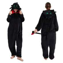 Toothless Cosplay Jumpsuit, Black & White Faux Fur Dragon Wings & Tail, Soft & Comfortable Flannel, Suitable For Teens, Adults, Men & Women, Anime Fans, Birthday, Valentine's Day, Holiday Gift - Multicolor - View 1
