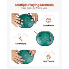 VEVOR Steel Tongue Drum, 16.5cm 11 Notes Rain Drum For Outside Garden, D Major Musical Drums With Music Book & Mallets, Percussion Instrument For Meditation Yoga Beginner Musical Education, Green - Steel Tongue Drum, 6 Inch, 11 Notes, D Major, Green - 查看 4