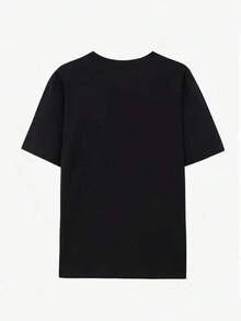 Camiseta Oversized para Mujer - Diseño Gráfico de una Cara Sonriente y de una Persona que Ama a los Gatos, Transpirable, de Corte Holgado, Manga Corta, Cuello Redondo, Lavable, Ropa Casual de Verano y Primavera, Atuendo para Vacaciones, Estilo de Fin de Semana, Camiseta de Corte Relajado, Cómoda de Usar, Estampado Elegante, Camiseta Estampada, para Amantes de Mascotas, Ropa para Festivales, Adecuada para primavera, verano y otoño. - Negro - Ver 4