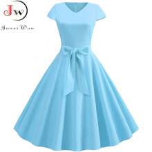 Vestido Vintage de verano para mujer con cinturón, manga corta, cuello en V, vestidos de fiesta Retro elegantes - 009 - Ver 1