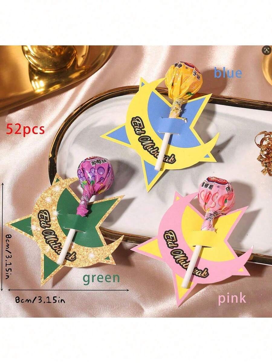 52pcs/Pack Eid Al-Adha, Eid Mubarak Thank You Party Favors Gifts Candy Lollipops Cards Paper Tags Decorations, Cute Lamb Design New Arrival - View 1