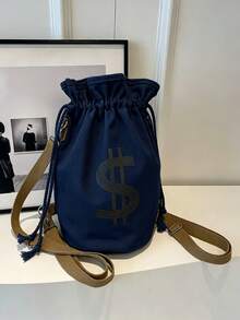 1 Piece Drawstring Waistband Printed Men's Small Crossbody Bag, Stylish Casual Canvas Tote, Simple And Versatile Bucket Bag, Suitable For Daily Outings, Work, Shopping, Outdoor Travel, And Multi-Scenario Use. - A - View 12