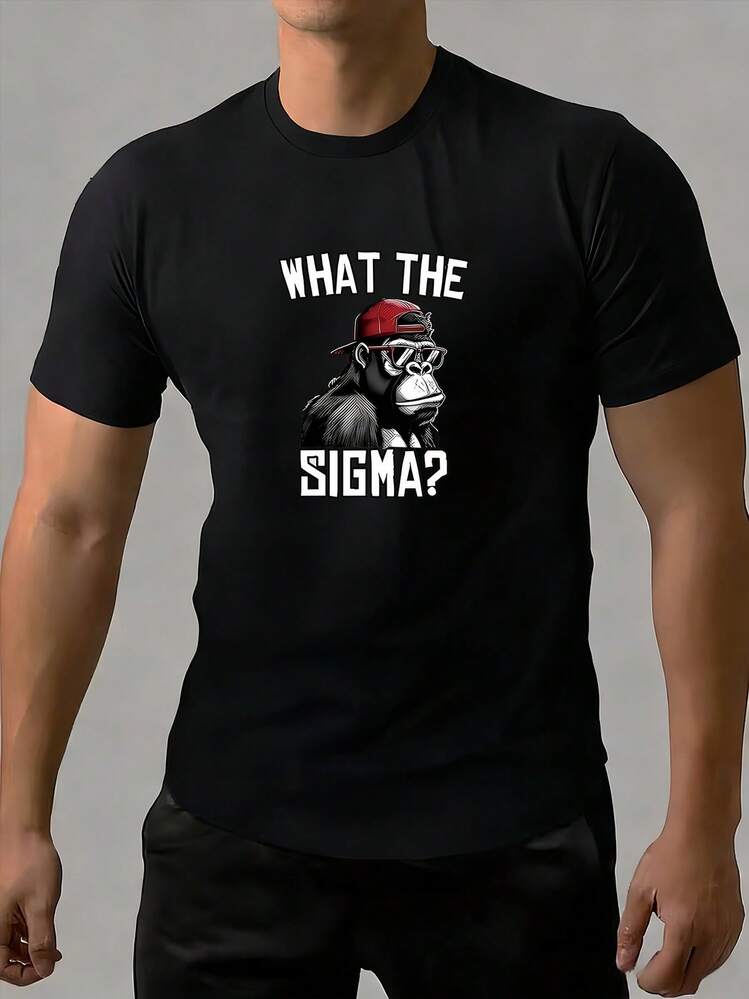 Camiseta de manga corta para hombre con estampado y diseño de cuello redondo, adecuada para el uso diario en primavera y verano. - Negro - Añade 1