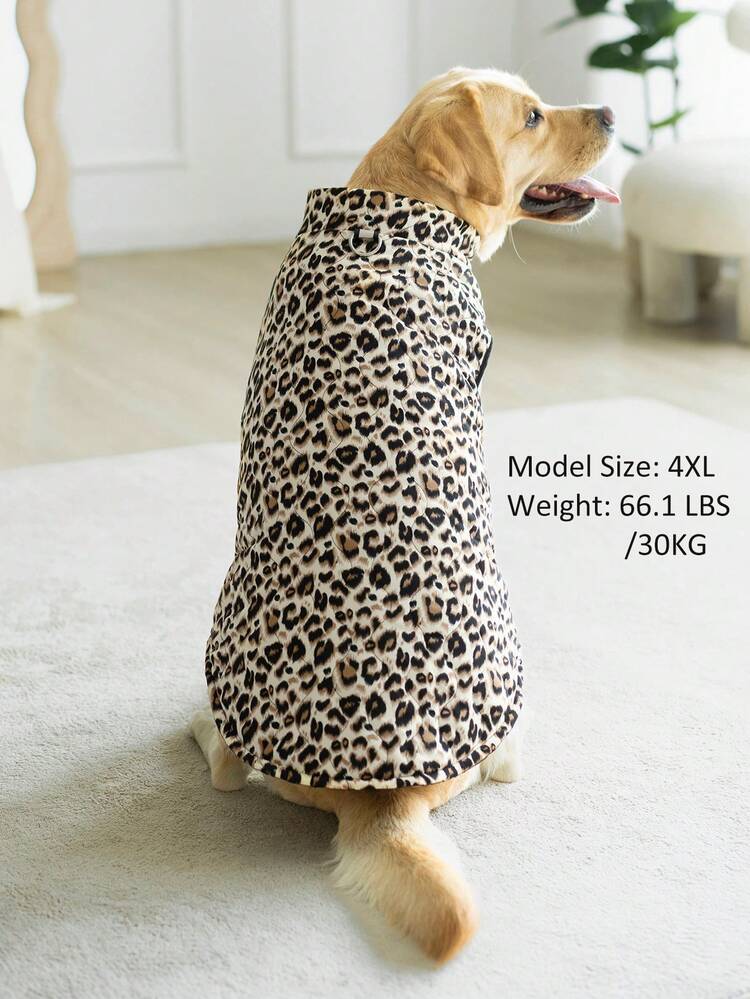 Abrigo/chaqueta acolchada con cremallera en el vientre para perros, de color albaricoque, con estampado de leopardo europeo y americano nuevo y de base acuosa - Albaricoque - Añade 7