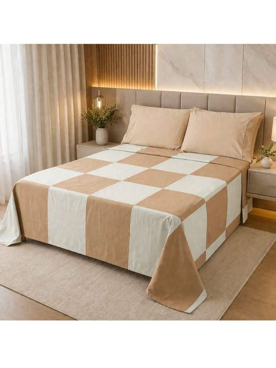 Colcha De Cama Casal Queen Patchwork Artesanal Algodao Verde e Bege - Verde Pastel - Visão 1