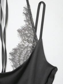 DEEKA Summer New Women's Fashion Sexy Contrast Lace Halter Bodysuit - Grey - View 7