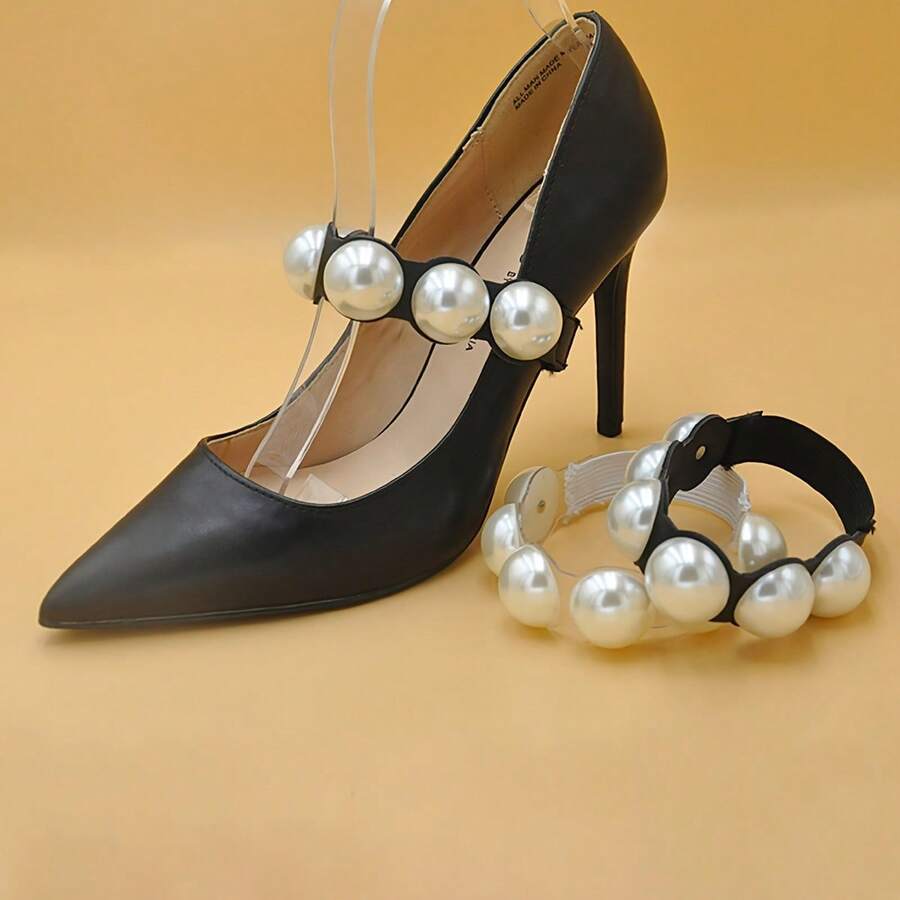 2pcs Large Pearl High Heel Shoe Clips, Transparent Shoelaces Prevent Heel Slippage, No Installation Required - Multicolor - View 1