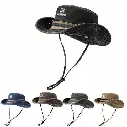 Unisex Drawstring Sun Hat, Large Brim Fishing/Hiking Hat For Summer Outdoor Activities