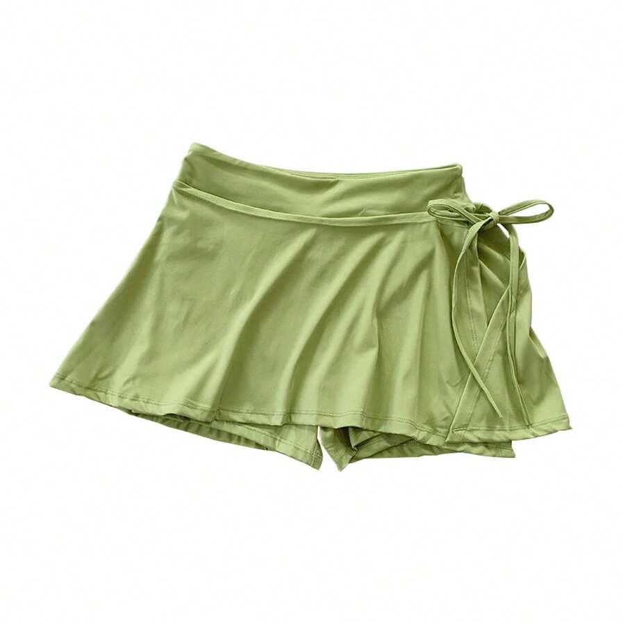 Falda deportiva para Yoga, falda de tenis y bádminton, pantalones de medio cuerpo, falda con bolsillo de secado rápido, falda con correa lateral dividida, pantalones para prendas de vestir - verde - Ver 1