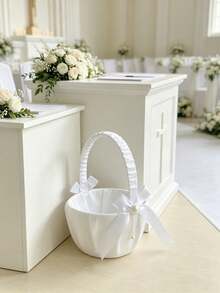 OBOVAY 1 giỏ hoa bằng satin cho bé gái, thích hợp cho lễ cưới, tiệc mừng em bé, tiệc tùng, trang trí đám cưới, bé gái cầm hoa, tiệc cô dâu. - Nhiều màu - Xem 6
