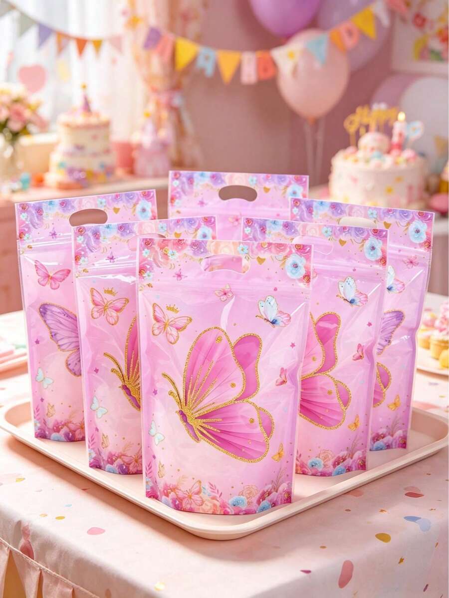 25个蝴蝶主题3D礼品袋，蝴蝶花卉图案，带提手，派对回礼袋，婚礼生日装饰，公主派对礼品包装袋，婴儿派对装饰，性别揭晓派对用品，新娘送礼袋，糖果袋，派对回礼填充物