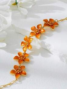 1pc Luxury Stainless Steel Inlaid Design Necklace, Suitable For Daily Wear Or Party, Or As A Gift - Orange - View 5