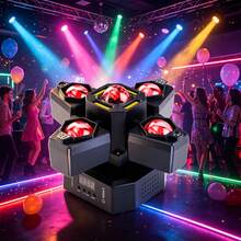 Cabeza móvil de 4 brazos, luz de escenario 4 en 1 de 70 W, haz/bola mágica/cielo estrellado rojo/verde/luz blanca con efecto estroboscópico y control DMX activado por sonido, iluminación mixta para DJ para ver torneos de fútbol, ​​carnavales, fiestas, bodas, espectáculos musicales, clubes, bares, KTV y discotecas. - Tipo de Enchufe B USA (110-127V) - Ver 2