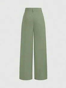 Mono de diseño minimalista , pantalones largos transparentes delgados, pantalones de traje azul marino sólido, cierre con cremallera y gancho, pierna ancha adelgazante, pantalones de pierna ancha de moda para todas las estaciones - verde menta - Ver 2