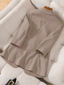 Blazer ligero de verano con cuello de contraste, uso casual/laboral, de 3/4 de manga para mujer - Marrón 2 - Ver 2
