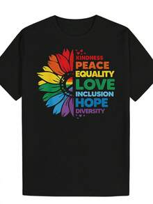 Men's Summer T-Shirt With Multicolored Sunflower And Rainbow Print - Symbol Of Peace, Love, Hope, And Diversity, Lightweight, Breathable, Loose Fit, Crew Neck, Short Sleeves, Casual Gym Wear, Suitable For All Seasons, Outdoor Events, Beach, And Pride Celebrations. Cotton T-Shirt, Summer Outfit. - Black - View 6