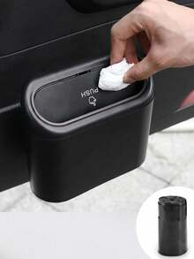 Leakproof Mini Car Trash Can With Lid, With Garbage Bag, Convenient And Hygienic Car Accessory, Car Door Hanging Storage Organizer - Black - View 3
