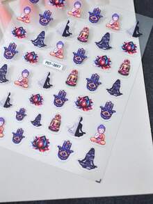 1 pieza Pegatina de uñas de Buda sagrado con loto, deslizador de ojo de la sabiduría, decoración de arte de uñas con relieve autoadhesivo de un solo uso, adecuado para fiestas temáticas, patrón exquisito fácil de aplicar y duradero - Multicolor - Ver 4