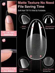 240Pcs Square/Almond/Coffin Nail Tips, Pre-Shaped Acrylic Nail Tips, Semi-Matte Full Cover Nail Tips,Clear Gel Press-On Fake Nails, For Nail Extension, Home DIY Manicure - Multicolor - View 5