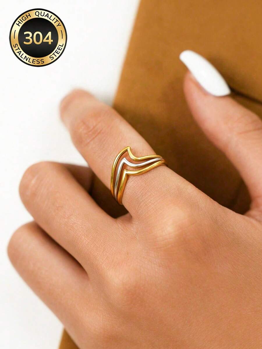 1pc Stainless Steel Geometric Line Minimalist Open Ring, Suitable For Women's Daily Wear, Engagement, Wedding, Birthday, Anniversary Jewelry Gift