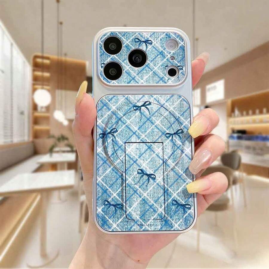 Ốp điện thoại gập từ tính đa chức năng mới với họa tiết denim thời trang và thiết kế nơ, phù hợp với các dòng 17 Pro Max/17/17 Pro, 16 Pro Max/16 Pro/16, 15 Pro Max/15 Pro/15, 14 Pro Max/14 Pro/14, 13 Pro Max/13 Pro/13, 12 Pro Max/12. - Bạc - Xem 1