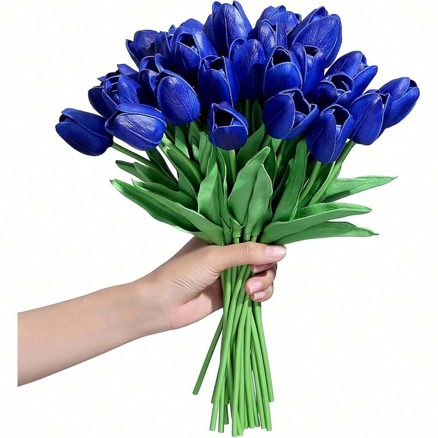 Bó hoa tulip nhân tạo 5 bông tinh tế, sống động như thật - Hoàn hảo cho phòng ngủ, phòng khách, đám cưới, tiệc tùng, Ngày Valentine, Ngày của Cha, Lễ tốt nghiệp, Ngày của Mẹ, Lễ Phục Sinh và làm quà tặng cho bạn gái. - Xanh đậm - Xem 1