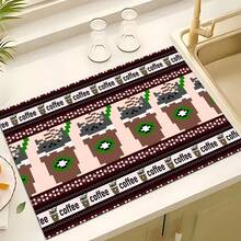 1pc Retro Pixel Pattern Printed Absorbent Dish Drying Mat, Home Decor, Suitable For Espresso Machine, Sink, Faucet, Bathroom, Kitchen Accessories - Multicolor - View 5