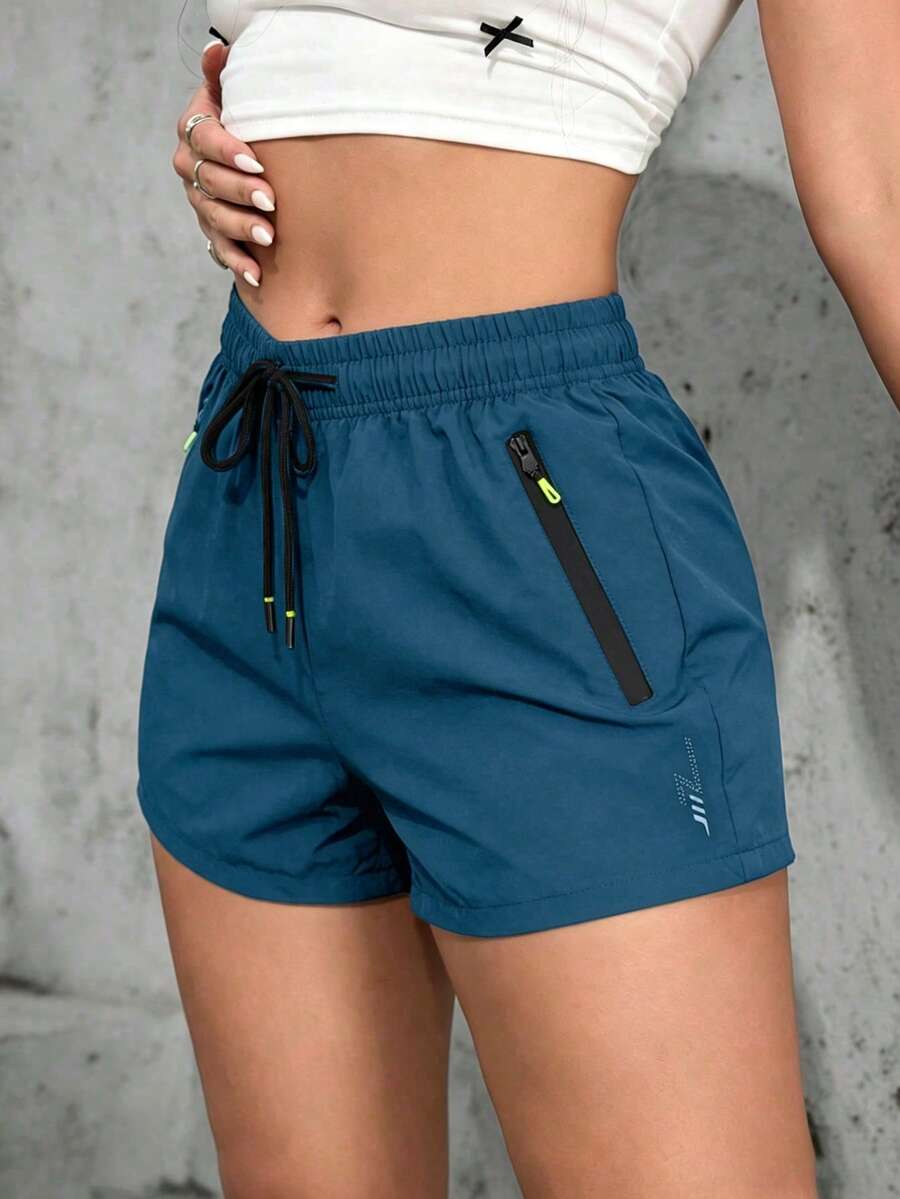 Women's Casual Sports Shorts, Elastic Waist With Drawstring, Suitable For Running, Sports, And Casual Wear In Summer - Teal Blue - View 1