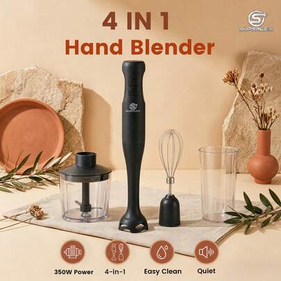SUPERLEX 4-In-1 Blender, Immersion Blender, Meat Grinder, Hand Blender Set, Food Blender, Eggs Blender, Speed Adjustment, Two-Speed Fast Handheld Beverage Blender, Stainless Steel Whisk, Portable Coffee And Latte Frother, Includes Multi-Function Stick Blender, Whisk, Chopper And Beaker For Smoothies, Soups And Eggs Mixing