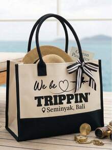 Túi tote vải canvas du lịch nữ "We Are Traveling", túi xách đi biển hài hước, quà tặng phù dâu, bộ đồ đôi chị em - Nhiều màu - Xem 3