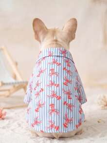 LUCKIE LABO 1pc Mediterranean Style Cute Lobster & Dog Print Pet Shirt With Buttons, Casual Fashion Pet Clothes Suitable For Cats And Dogs Indoor And Outdoor - Multicolor - View 14