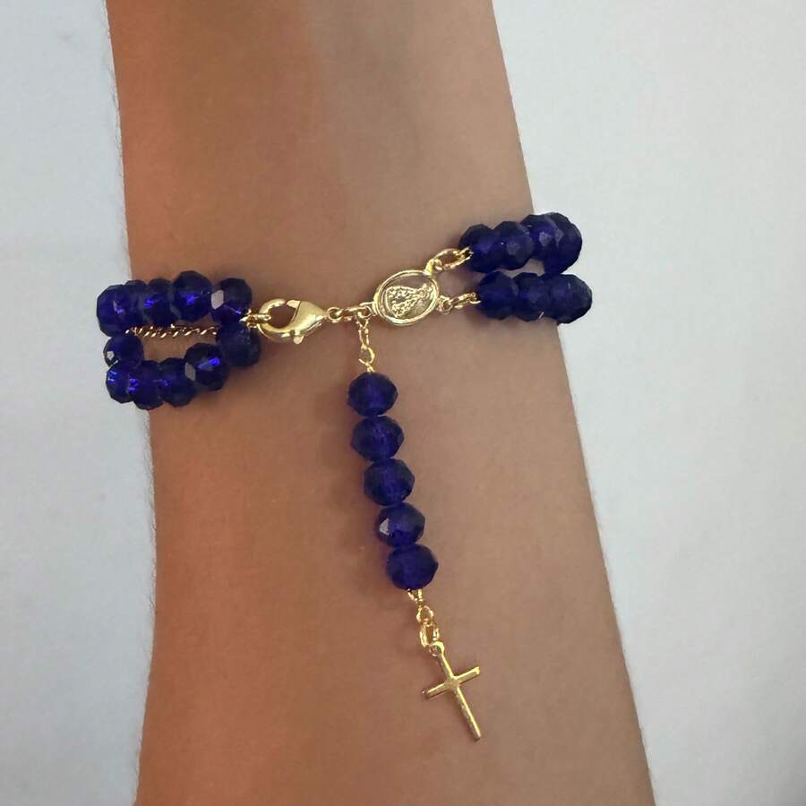 Double Rosary Bracelet Gold Plated - 寶藍色 - 查看 1