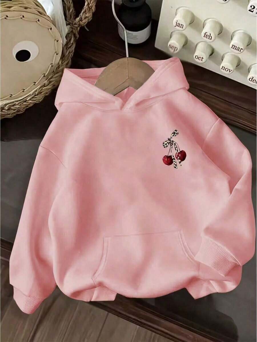 Moletom Feminino  Cherry Canguru Com Bolso e Capuz Confortável - Rosa Bebê - Visão 1