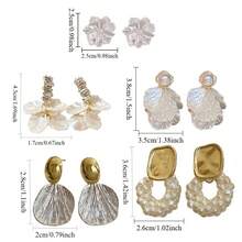 5-Piece Set Of French-Style Elegant And Luxurious Earrings With Artificial Glass, Faux Pearls, Petal Tassels, And Pendants - White - View 7
