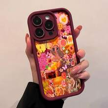 Collage tropical de color naranja y rosa inspirado en .funda de teléfono Fundas compatibles con ,Apple,VIVO,OPPO,,, y Honor.Fabricadas en silicona TPU,ofrecen protección contra golpes y caídas. - Burdeos - Ver 1