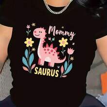 Camiseta de modademangacortaretrocondiseñodedinosaurioparamamá2026-Adecuadaparausoescasaycasualdiseñoligeroconcuelloredondoyestampadodedinosaurio,lavableamáquinaregaloparaelDíadelaMadre,camisetacómodaparaelusodiariodelasMadres.Patrón impreso - Negro - Ver 1