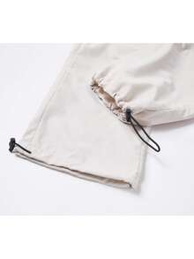 Women's Casual Cargo Pants, Elastic Drawstring Waist, Multi-Pocket, Loose Wide Leg, Adjustable Cuffs, Lightweight Breathable Fabric, Ideal For Commuting, Outdoor Activities, Workouts, School, Vacation, All-Season Wear, Easy To Match With Crop Tops, T-Shirts, Hoodies, Sneakers, Durable And Comfortable, Basic Versatile Trousers For Women - 米白 - 查看 6