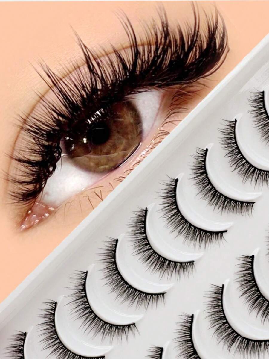 10 Pairs Of Natural False Eyelashes, Lightweight & Skin-Friendly, Long-Lasting, Handmade High-Quality, Fluffy & Naturally Curled