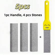 Bộ 5 cọ vệ sinh bồn cầu bằng đá thạch anh có tay cầm, dụng cụ làm sạch bồn rửa, gạch men và bồn tắm bằng đá, loại bỏ cặn và rỉ sét, cọ vệ sinh bồn cầu đa năng mạnh mẽ, không làm bẩn tay, cọ vệ sinh bằng đá bọt, dụng cụ làm sạch mực nước không có góc chết. - A - Xem 8
