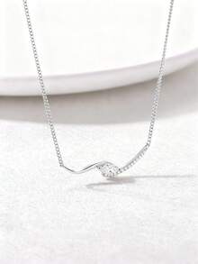 1 chiếc vòng cổ bạc S925 đính đá Moissanite 0.3CT, kiểu dáng sóng nhẹ, dây chuyền xương đòn thanh lịch tối giản, trang sức thủ công dành cho nữ, quà tặng cưới, thời trang cho ngày Valentine và cả trang phục công sở thường ngày. - Bạc - Xem 4