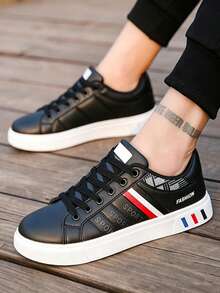 Giày thể thao nam thường ngày, giày sneaker thời trang mũi tròn, giày chạy bộ đa năng, màu trắng - H07 Đen - Xem 6