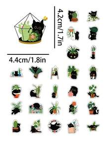 60张可爱猫咪植物卡通贴纸，防水黑猫贴纸，适用于水瓶、笔记本电脑、滑板等，黑猫贴纸装饰，青少年礼物 - 小黑貓 - 查看 2