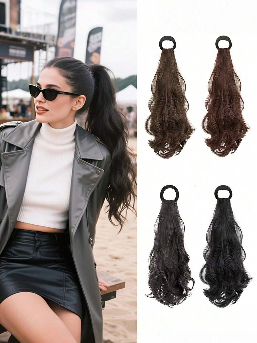 Dây buộc tóc xoăn gợn sóng 18 inch dành cho nữ, dùng hàng ngày, chất liệu tự nhiên, dây chun co giãn, dùng cho tóc xoăn, buộc tóc đuôi ngựa, phụ kiện tóc, đồ dùng cần thiết khi đi du lịch, dây buộc tóc. - Nhiều màu - Xem 1
