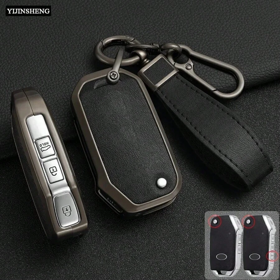 Funda de aleación de Zinc + cuero para llave de coche, funda para KIA Ceed 2023 CD Forte 2018 2019 2021 Cerato 2019 K3 Gt Seltos Sportage 2020 Sorento - Verde plateado - Ver 1