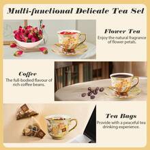 6 Pcs Espresso Cups Set ,Porcelain Coffee Cups With Saucers Set, 3.4oz  Vintage Floral Tea Cups For Women Afternoon Tea Party - 100 ML Tea Cups For Mocha Cappuccino Home Kitchen Holiday Gift - Multicolor - View 10