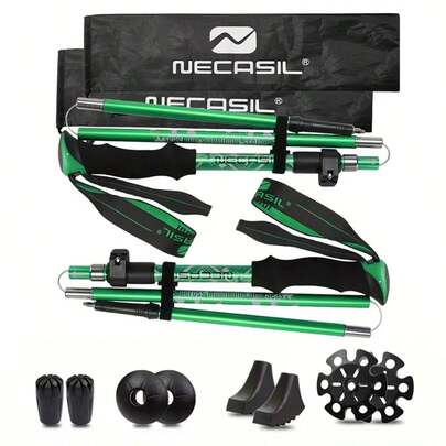 2pcs Foldable Hiking Poles, Durable 6061 Aluminum Alloy, Compact Folding Trekking Poles, Suitable For Mountaineering, Hiking, Camping, Travel
