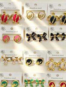 20 Pares de Brincos de Aço Inoxidável, com Designs Geométricos, Florais, em Forma de Coração e Assimétricos, em Estilo de Floresta Marinha. Disponíveis em Dois Estilos: Óleo Gotejante e Dourado, são Elegantes e Fashionistas, Adequados para Uso Diário. O Presente Ideal para o Dia dos Namorados é a Joia Perfeita para Feriados para Professores, Família e Amigos. - Multicolorido - Visão 4