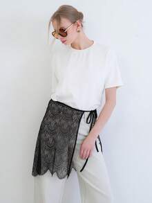A Delicate Lace Pareo Featuring A Semi-Sheer Finish And An Elegant Wrap Design For A Chic, Feminine Look. Lightweight And Versatile, This Piece Adds A Refined Touch To Beachwear And Resort Styling While Offering Effortless Layering. - Coffee Brown - View 2
