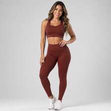 Combo Of 4 Sets Of Leggings, Gym Workout, Supplex Top And Pants A01 Plain - ĐEN-XÁM-XANH NAVY-ĐỎ RƯỢU - Xem 8